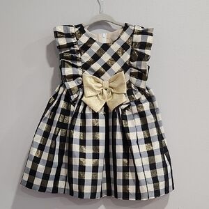 Plaid Dress with Gold Bow